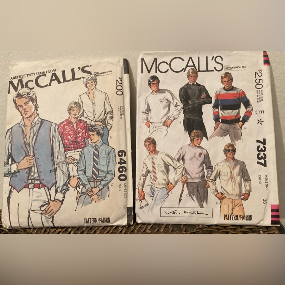 Vintage Lot 1979, 1980 McCall’s Men’s Shirt Patterns, In Excellent Condition